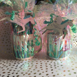 LIpstick Printed Mugs Wrapped in iridescent cellophane