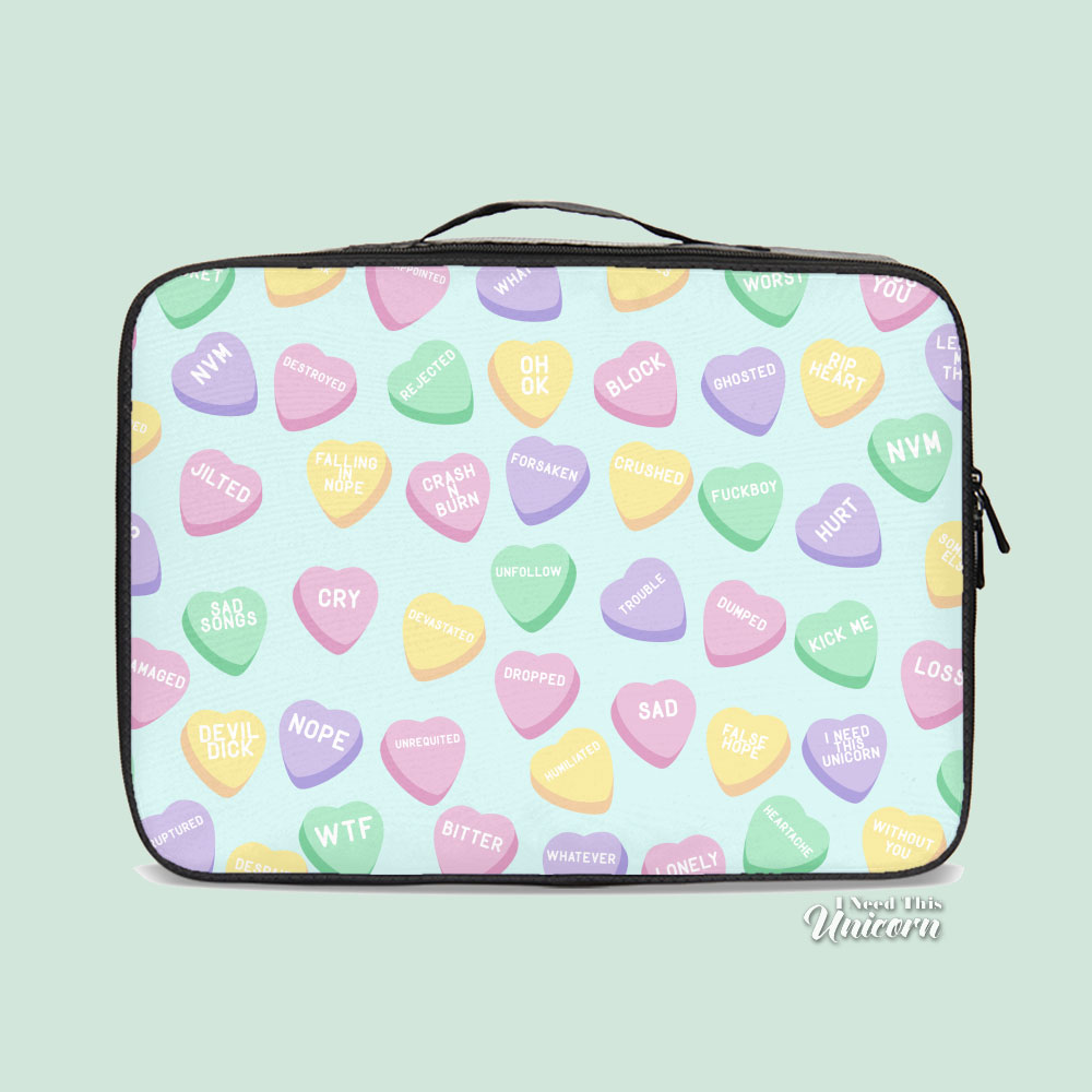 Negative Candy Hearts Travel Bag | I Need This Unicorn