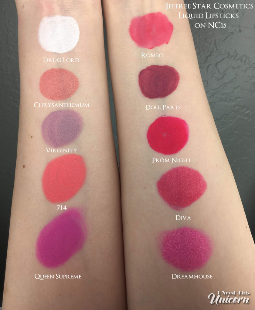 Jeffree Star Cosmetics Liquid Lipstick Swatches