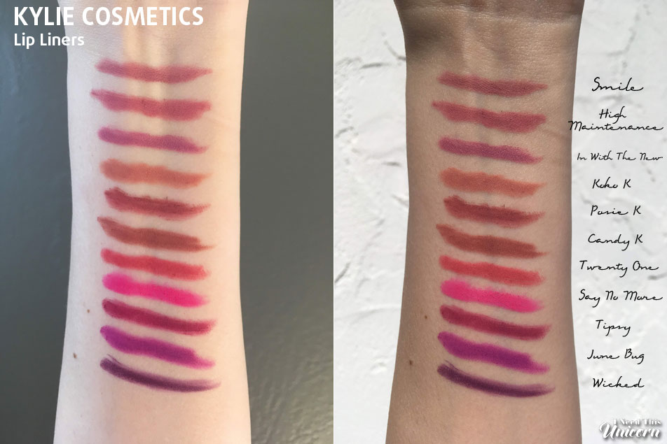 Kylie Cosmetics Lip Liner swatches | I Need This Unicorn