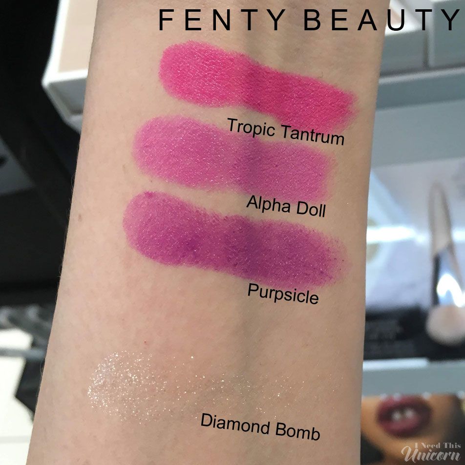 Fenty Beauty Poutsicle Lipsticks and Diamond Bomb highlighter