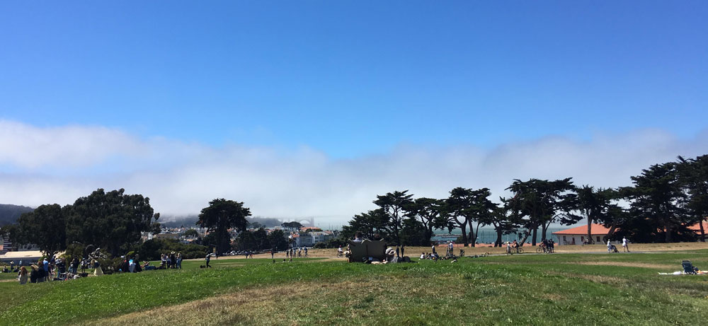 Fort Mason and the Golden Gate is hiding