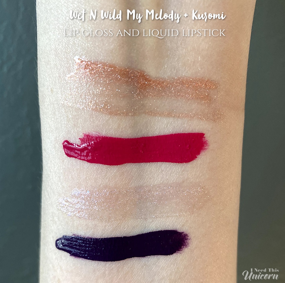 My Melody & Kuromi Wet N Wild Lipgloss and liquid lipstick arm swatches 