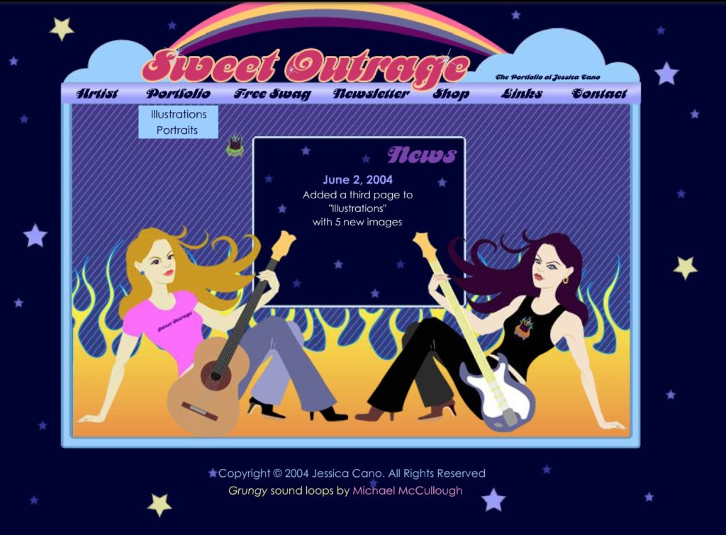 Screenshot of 2004 Flash Illustration Portfolio Website- Sweet Outrage