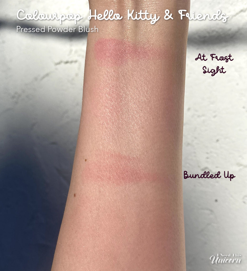 Colourpop Hello Kitty and Friends Blush Swatches on arm, outdoors