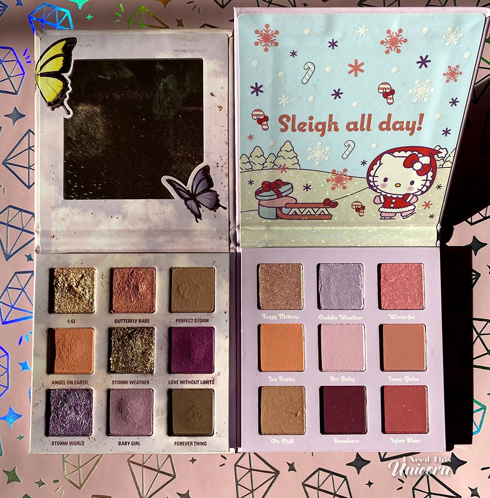 Colourpop Hello Kitty and Friends Snow Much Fun Palette and Kylie Cosmetics Stormi Palette