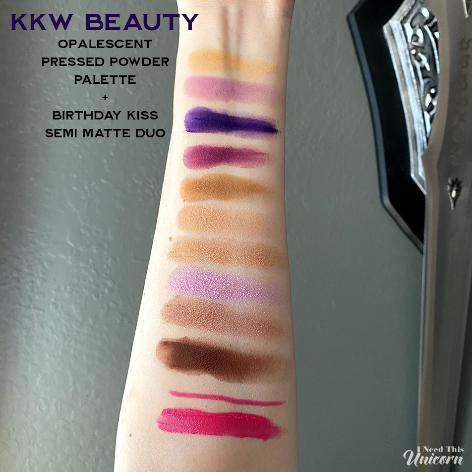 KKW Beauty Opalescent Eyeshadow and Birthday Kiss Liquid Lipstick Swatches