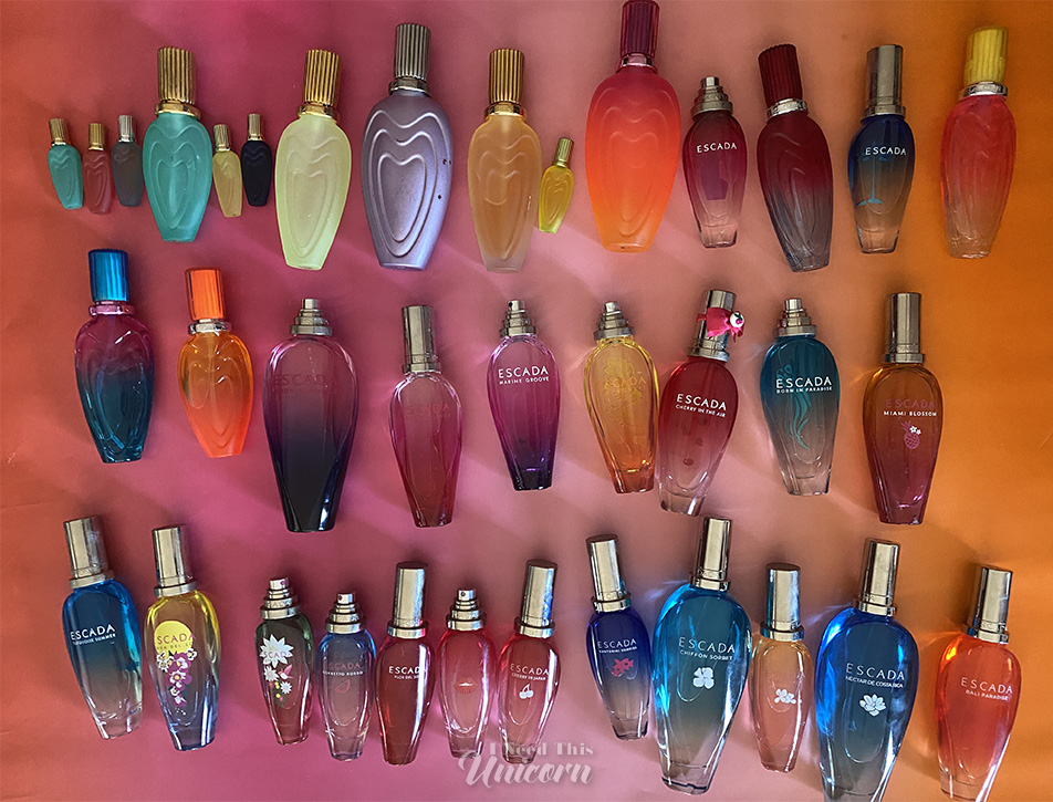 Escada limited edition summer fragrances lined up through 1993-2025