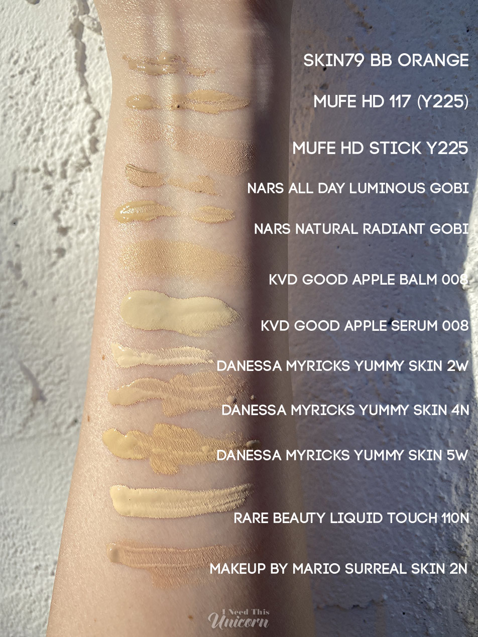 Foundation Swatches for Fair Olive Complexions 