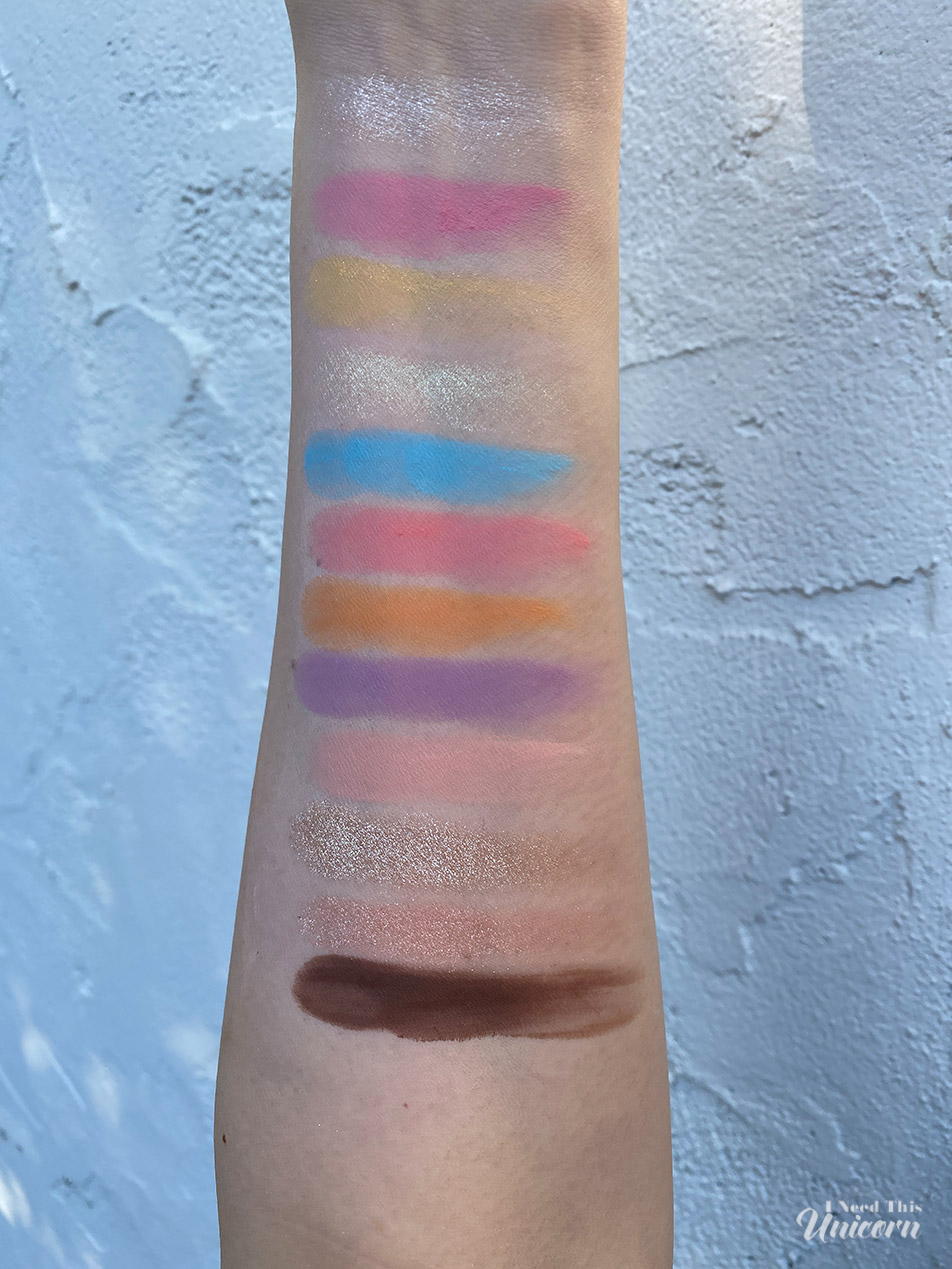 Care Bears eyeshadow swatches outdoors in shade