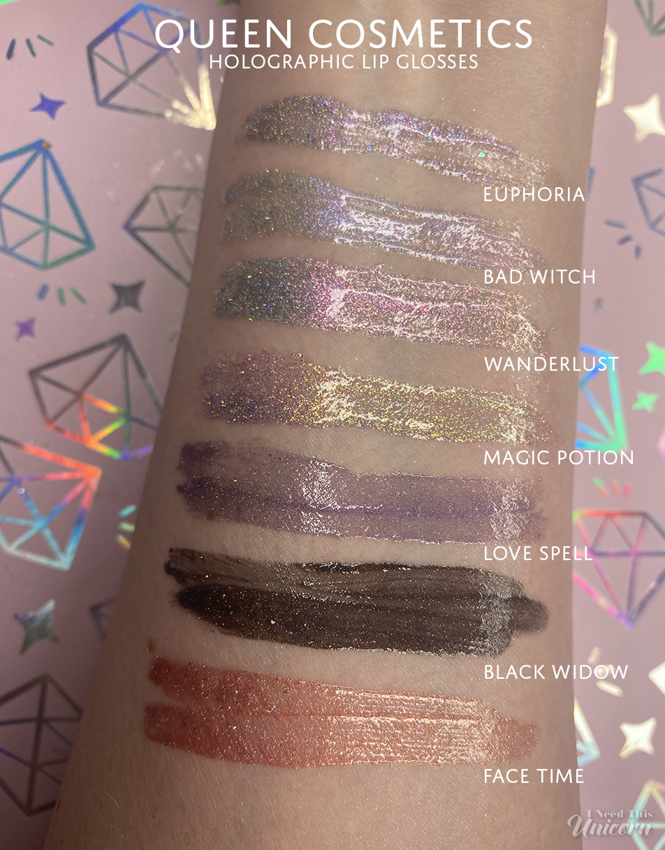 Queen Cosmetics Holographic Lip Gloss Swatches