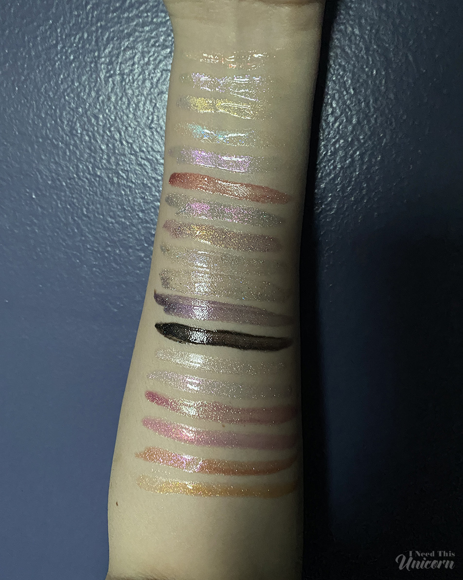 Queen Cosmetics Lip gloss swatches in low light