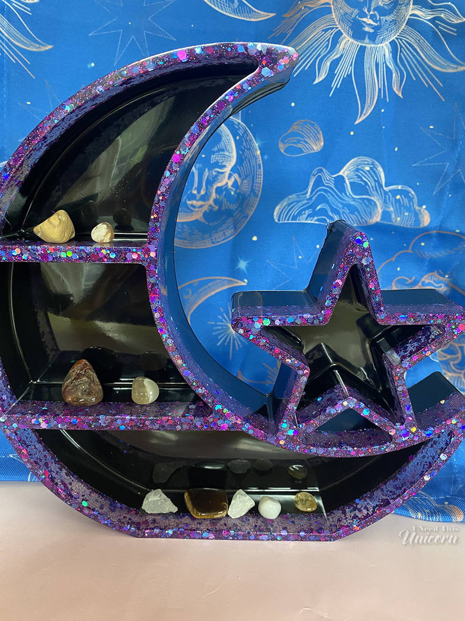 Magical Hippie Crecallium crystals and resin moon shelf made by me