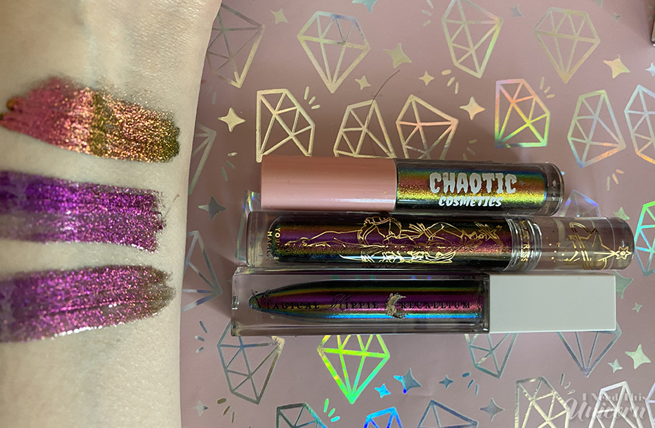Shade comparison purple to green lip products