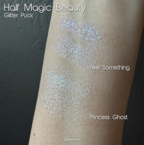 Half Magic Euphoria Glitter Puck comparison swatches on arm.