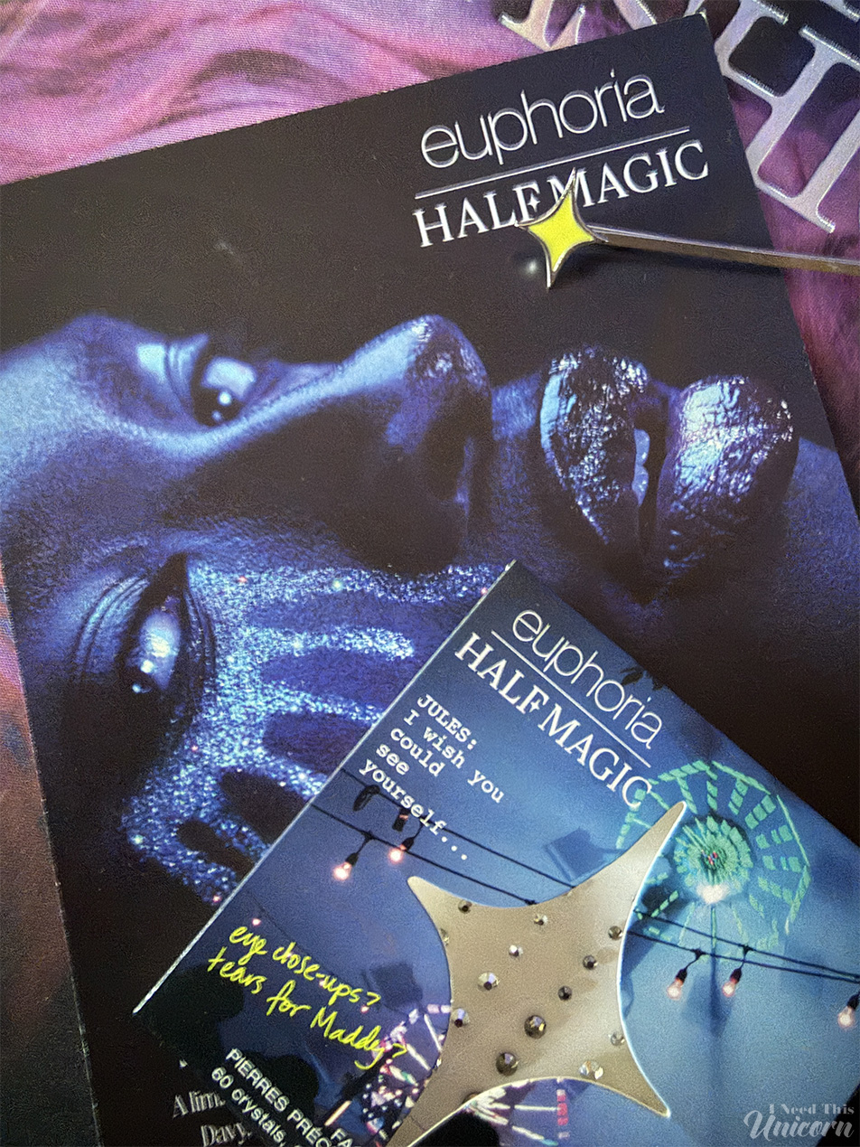 Half Magic Beauty promotional card for the Euphoria collection pictured with the Face Gems and a Half Magic bobby pin