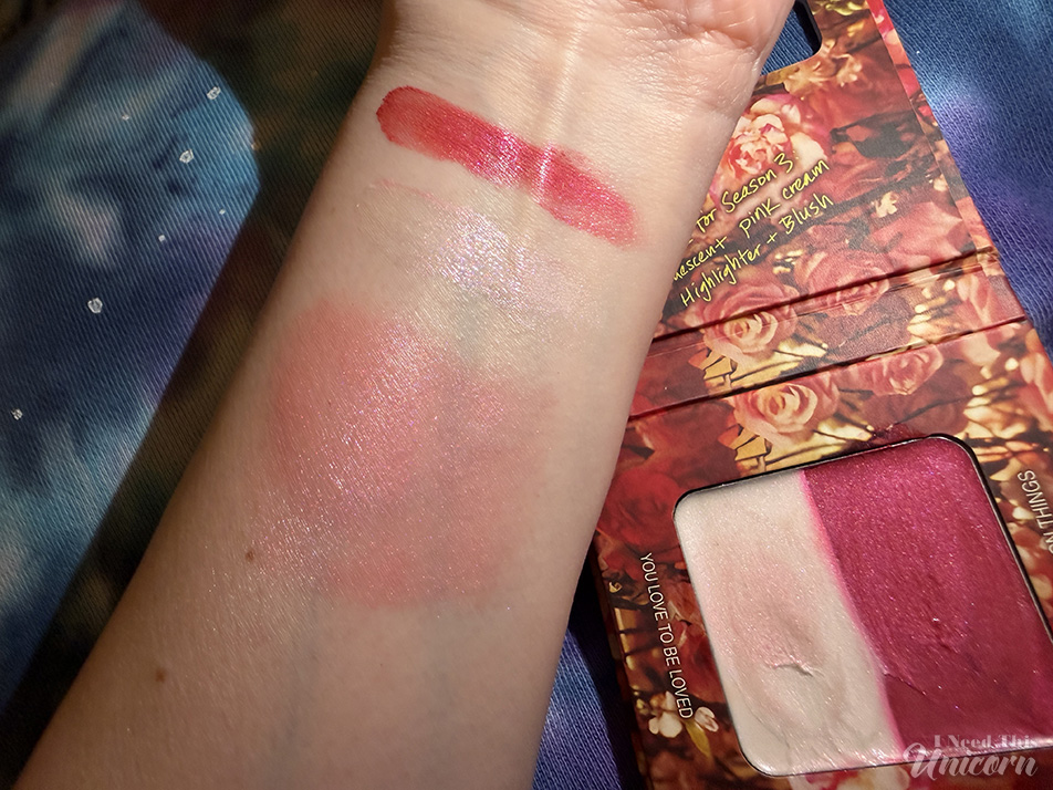 Half Magic Euphoria Beam Trap Blush Highlighter Duo swatched on my arm