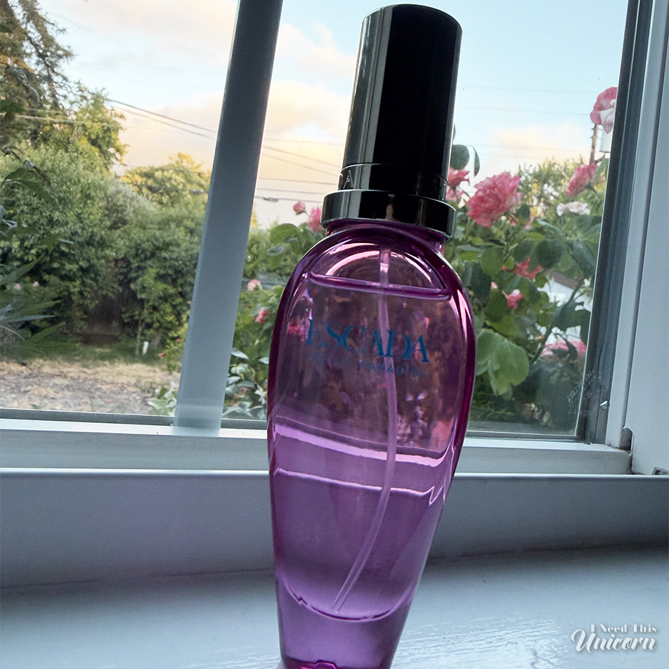 Escada Pacific Paradise sitting on a window sill