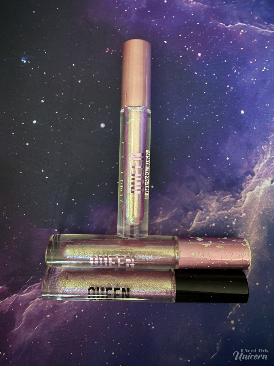 Queen Cosmetics Tester Diamond Shimmer Glosses | I Need This Unicorn Tester #1 being compared with glosses currently in the Queen Cosmetics lineup. Moonstone and an older version of Moonstone.