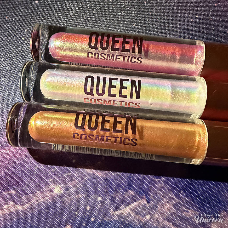 Queen Cosmetics Tester #1, Tester #2, and Tester #3 limited-edition Diamond Shimmer lip glosses, customer-voted shades competing for a permanent spot in the collection.